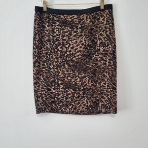 Leopard Cheetah Animal Print Knit Pencil Skirt Size 6 Black and Tan y2k 2000s